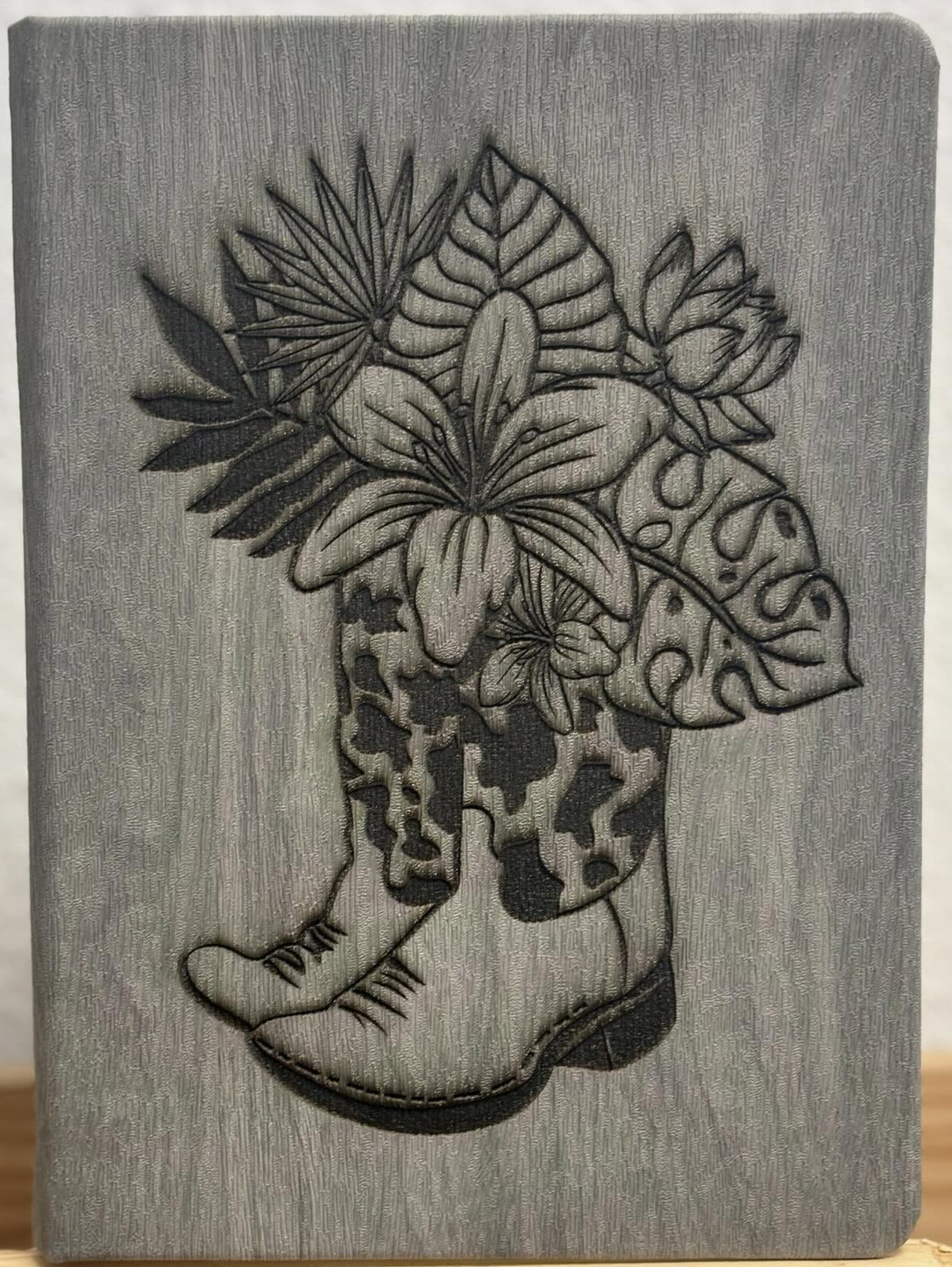 Floral Boots Wood Cover Journal
